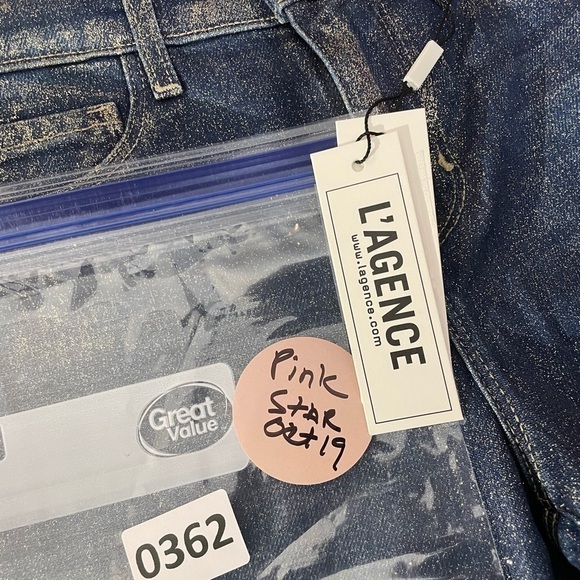 L'AGENCE El Matador Glitter-Coated Stretch Slim-Fit Jeans 32 Blue Raw Hem - Picture 8 of 16